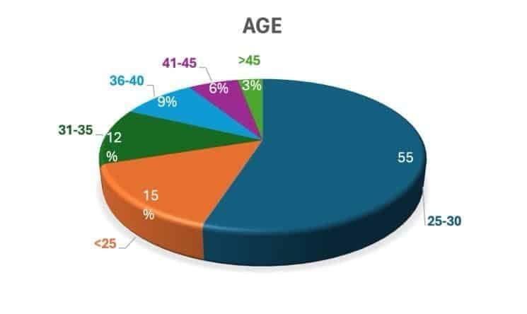 A pie chart with numbers and a number Description automatically generated